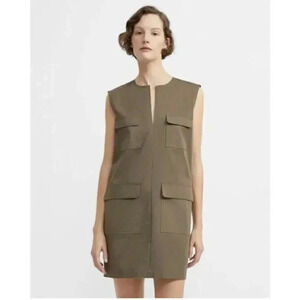 Theory Size 6 Utilitarian Mini Shift Dress in Stretch Chino Green